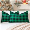 Sungeek, set di 2 federe decorative per cuscini in stile tartan natalizio, 30 x 50 cm, in lino con motivo scozzese a quadri, con bordo cucito, per divano, letto, soggiorno, 12x20 pollici (verde e blu)