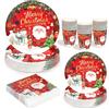 LATERN 100 Pezzi Stoviglie di Carta per Feste Natalizie, 25 x 9 Pollici Piatti Piani, 25 x 7 Pollici Piatti da Insalata, 25 x 270ml Tazze, 25 x 16CM Tovaglioli - per Natale Festività Feste Decorazioni