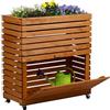 dobar® Grande aiuola rialzata Rolla in legno massello, misura L, con ruote, aiuola rialzata con vano portaoggetti, 72 x 32,5 x 78 cm, marrone