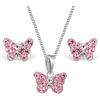 Goldene Hufeisen Set con mini ciondolo a forma di farfalla con cristalli, collana e orecchini, in vero argento 925, per bambine, Argento sterling Vetro Strass, Nessuna pietra preziosa