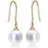 Diamond Treats Semplici Orecchini Pendenti con Perle d'Acqua Dolce e Zirconi in Oro Giallo 9 Carati, Orecchini a Gancio con Perle di Coltura d'Acqua Dolce