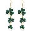 EVER FAITH St Patrik's Day accessori di cristallo verde trifoglio portafortuna trifoglio trifoglio lunga dichiarazione orecchini pendenti vacanza irlandese regalo per le donne