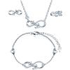 INFINIONLY Parure di gioielli, Bracciale Orecchini Collana ciondolo da donna ragazza, Collana Bracciale Orecchini in argento 925, Set di gioielli simbolo dell'infinito e ancora, zircone intarsiato