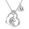 TINGN Collana Unicorno con Ciondolo Cuore Iniziale Placcato Oro Bianco 14k CZ - Gioielli per Ragazze, Regali di Compleanno da Donna