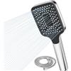 RWSRW Soffione doccia a risparmio idrico ad alta pressione con tubo da 2 m, 5 tipi di getto, soffione doccia quadrato universale, soffione doccia per il bagno