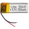 Liter energy battery Batteria 301643 LiPo 3.7V 350mAh 1.295Wh 1S 5C Liter Energy Battery per l'elettronica Ricaricabile Telefono Portatile Smartwatch Orologio GPS - Non adatto per Radiocomando 45x16x3mm (350mAh|301643)