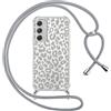 ZhuoFan Custodia con Cordino per Samsung Galaxy A54 5G 6,4, Trasparente Aesthetic Modello Leopardo Disegni Cover con Collana Grigio Antiurto Case Regolabile Cellulare Girocollo per Femmina, 04