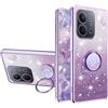 YUEQIAN Cover Glitter per Xiaomi Redmi 15C 4G / 5G, Ultra Sottile Trasparente Brillantini Molle TPU Silicone Antiurto Custodia, Brilla Fiori Anello Supporto Donna Case. Viola