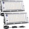 CREATESTAR 50W Faretto LED da Esterno，2pcs Faretto Led con Spina,3000K Bianco Caldo Faretti led 5000LM,faretti LED esterni 3000K, IP65 Impermeabile per Giardino,Patio, Garage