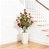 GarveeLife Albero artificiale di camelia con vaso bianco, 120 cm, grande pianta artificiale in vaso con foglie e fiori regolabili, decorazione per casa, matrimonio, festa, giardino, rosso
