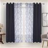 Bonzer Mix and Match - 2 tende trasparenti con stampa a rami e 2 tende oscuranti per camera da letto e soggiorno, tende con occhielli, 94 x 213 cm, colore: grigio scuro, set di 4 pannelli