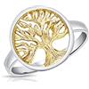 DTPsilver® Anello in argento 925 Placcato in Oro Giallo - Albero della vita