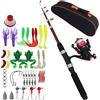 SUNOYA Set da pesca per bambini, 1,5 m, set di base per la pesca dei bambini, con lenza da pesca, accessorio per esche da pesca, borsa per il trasporto per 3-10 anni, per la pesca in acqua salata e acqua