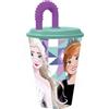 WALT DISNEY Disney Bicchiere Azzurro E Viola Per Bambine In Plastica Frozen Elsa E Anna 430 Ml Con Cannuccia E Coperchio Flessibile