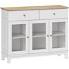HOMCOM Credenza Cucina con 2 Armadietti e 2 Cassetti, Ante in Vetro Temperato Scanalato, Credenza Buffet Soggiorno con e Ripiani Regolabili, per Sala da Pranzo, 100x35x80.3 cm, Bianco e Rovere | Aosom Italy