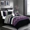 Chezmoi Collection Arden - Set di biancheria da letto con motivo a zig-zag, 7 pezzi, motivo a righe plissettate ricamate (Queen, viola, nero, grigio, bianco)