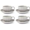 H&H-Set 4 Tazze Te' con piattino, linea Lotus, 220 cc, in stoneware, colore grigio, lavabili in lavastoviglie