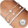 Finrezio 3 Pezzi Bracciale Donna Argento 925 Braccialetti Tennis Placcato Oro 14K Zircone Bracciali Set Braccialetti Regolabile Gioielli Argento per Donna