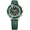 Swarovski Orologio Octea Chrono, Fabbricato in Svizzera, Cinturino in pelle, Verde, Finitura in tono oro rosa