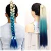 Shangxiu Estensioni colorate per capelli coda di cavallo, 24 arcobaleno coda di cavallo allungamento per treccia ragazze donne (bionda lago blu blu)