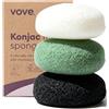 Vove | Spugna Konjac Premium Biologica | Confezione da 3 | Biodegradabile e Eco-Friendly | Carbone Attivo e Argilla Francese | Esfoliante Viso Delicato | Adatta a Tutti i Tipi di Pelle |