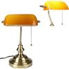 FIRVRE AmbraLampada da scrivania Banker tradizionale american vintage in vetro con interruttore a strappo E27 Lampada da tavolo retrò in bronzo Finitura LED per ufficio Biblioteca Camera