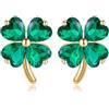 Reffeer Orecchini a lobo in argento Sterling 925 con zirconia, orecchini a quadrifoglio per donne e adolescenti, orecchini a quadrifoglio, orecchini verdi per il giorno di San Patrizio, Medio, Argento