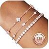 Finrezio 3 Pezzi Bracciale Donna Oro Bracciale Argento 925 Braccialetti Tennis Placcato Oro 14K Zircone Bracciali Set Braccialetti Regolabile Gioielli Oro per Donna