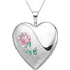 Alexander Castle Ciondolo porta ricordi a forma di cuore con rosa, in argento Sterling, con catenina da 45,7 cm