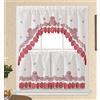 GOHD GOLDEN OCEAN HOME DECOR GOHD Lace Rosarium Kitchen Curtains, 3PCS Kitchen Curtains and Valances Set, Elegant White Fabric with Rose Embroidery and Lace. (Red, Swag and 22 inches Tiers Set)