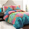 Lush Decor Boho Chic - Set copripiumino reversibile in 3 pezzi, in cotone, colore: Turchese e Blu navy, Pieno/Regina