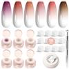 Shining She Smalto Semipermanente Unghie, 6 Colori Nude Rosa Scuro Pat Painting Smalti Gel per Unghie UV LED Francese Manicure Art Blusher Effetto Gradiente con 100 Spugne e Pinzetta per Manicure