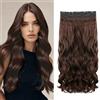 VLYX Extension capelli mossi a clip One Piece, 24 pollici, sintetici, 150g, 5 clip, per mezza/tutta la testa, donna (Marrone Scuro)