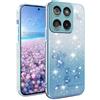 YUEQIAN Cover Glitter per Motorola Moto G86 5G, Ultra Sottile Brillantini Molle TPU Silicone Antiurto Custodia, Moda Brilla Diamante Fiori Donna Trasparente Case. Blu