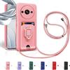 Aithne Cover Compatibile con Xiaomi Redmi A3 / A3X, Slidable Protezione Fotocamera, 360°Anello Support Slot Schede Cordino Collana Necklace Silicone Case - Pink