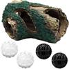 HINGTAI 1 pezzo di radici di albero per paesaggistica, 4 pezzi di palline filtranti per acquario in legno galleggiante bianco e nero per acquario, Driftwood Cave e Filtro Palle per Acquario