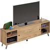 Muebles Pitarch | Mobile TV con gambe 2 ante scorrevoli, mobile TV industriale, rovere gold e nero, 52x160x40 cm, modulo salotto, moderno, modello Kamet