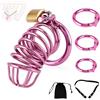 SWEETLORY Gabbia Per Pene - Chastity Cage Con Cintura Di Castità, Gabbia Di Castità Uomo Anelli In 3 Misure (4 cm, 4,5 cm, 5 cm) Cock Cage Lilla In Metallo, Gabbia Pene Bondage BDSM Sex Toy Per Uomini