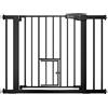 COMOMY Cancello per Cani, 75-103cm Extra Largo Cancelletto Bambini con Porta per Gatti, Cancellino di Sicurezza Montato a Pressione, Chiusura Automatica, 76cm Alto, Nero