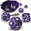 ENHANCE DnD Set di Dadi in Metallo - Poliedrici da 7 Pezzi con Borsa in Pelle Vegana 2 in 1 e Vassoio, Set Solido per D&D (Edizione da Collezione Porpora)