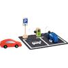 goki 55842 - Stazione di ricarica elettrica PowerLoad in legno e feltro, con 2 auto elettriche e sfere magnetiche, risveglia la creatività dei bambini, mostra giocosamente la ricarica dei veicoli, set