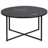 AC Design Furniture Antje Tavolino da Caffè Rotondo, Ø: 80 x 45 cm, Effetto Marmo Nero/Nero, Vetro/Metallo, 1 pz