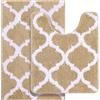OLANLY Set di 2 tappeti da bagno in microfibra e tappeto WC a forma di U, lavabile in lavatrice, antiscivolo, assorbente, per vasca, doccia e bagno (50,8 x 81,3 cm+50,8 x 61 cm, beige)
