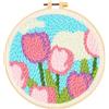 KEWUF Punch Needle Kit, Kit per Ricamo di Aghi da Punzonatura, Strumento di Ricamo per Principianti, Contiene Aghi per Punzonatura, Punch Needle Panno, Cerchio da Ricamo, Fili di Lana, Tulipani