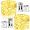 AUZONIMICS 2 Pezzi Lucine Led Decorative a Batteria, 10M 100 LED Luci Natale Esterno Interno con Telecomando e Timer, 8 Modalità Luci Natale per Albero di Natale,Feste, Matrimonio, Camera, Bianco Caldo