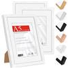 HIMEETIME® 3x Cornice per foto-A5 14,8x21cm,legno di ayous,Bianco,Passepartout 10X15cm,Cornice per foto 15x21medie con vetro artificiale infrangibile-Montaggio a parete o esposizione da tavolo