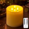 Yeelida Candela a LED senza fiamma di grandi dimensioni a 3 stoppini 15x15cm con telecomando e effetto olio di cera, funzione temporizzazione Candela di cera reale avorio sfarfallanti a batteria