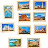 Generico Set 10 Calamite Italiane - Cornice in Legno - 50x70 mm - Magneti Souvenir - Italia Pisa Firenze Roma Napoli Venezia Milano Lago Como Sicilia Liguria - Souvenir Regalo - Prodotto Italiano - Frigo