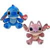 TY Floppy - Disney Lilo & Stitch, Set Due Peluche Stitch e Angel, Morbidi Peluche da Collezionare, Idea Regalo per Grandi e Piccini, 20 cm, 38600ABS