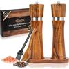 ECENCE Set Macina Sale e Pepe in Legno Acacia 2 Pezzi Ceramica | Macina in ceramica Pennello incluso Sottopiatto incluso Legno di acacia